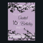 16th födelsedagsfest inbjudankort för purpurfärgad inbjudningar<br><div class="desc">Sött 16th födelsedagsfest inbjudankort i elegant lila- och svartblommönster,  delikat och snyggt med design för blommarträd. Anpassadet med ditt party specificerar.</div>