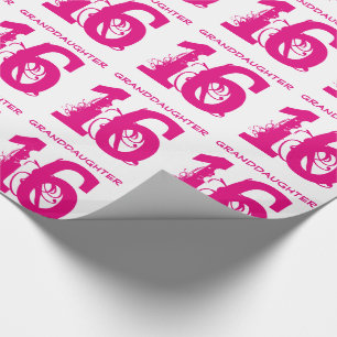 16th Födelsedagsondotter, rosa text på white. Presentpapper