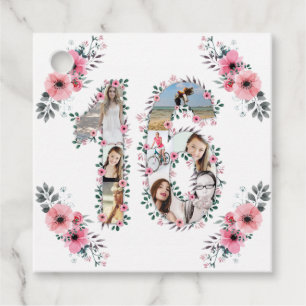 16th Girl Birthday Photo Collage Rosa Flower White Gåvor Etiketter