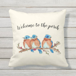 16x16 Bluebirds med vattenfärg, "Välkommen till po Kudde