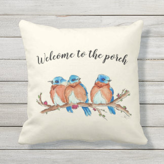 16x16 Bluebirds med vattenfärg, "Välkommen till po Kudde