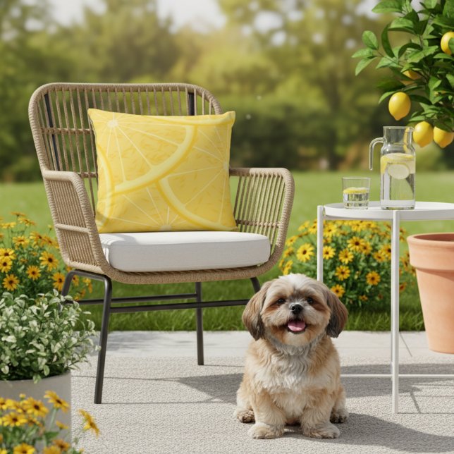 16x16 Gul Meyer Citron Tryck Utomhus Kudd Kudde (Lemon outdoor pillow.)