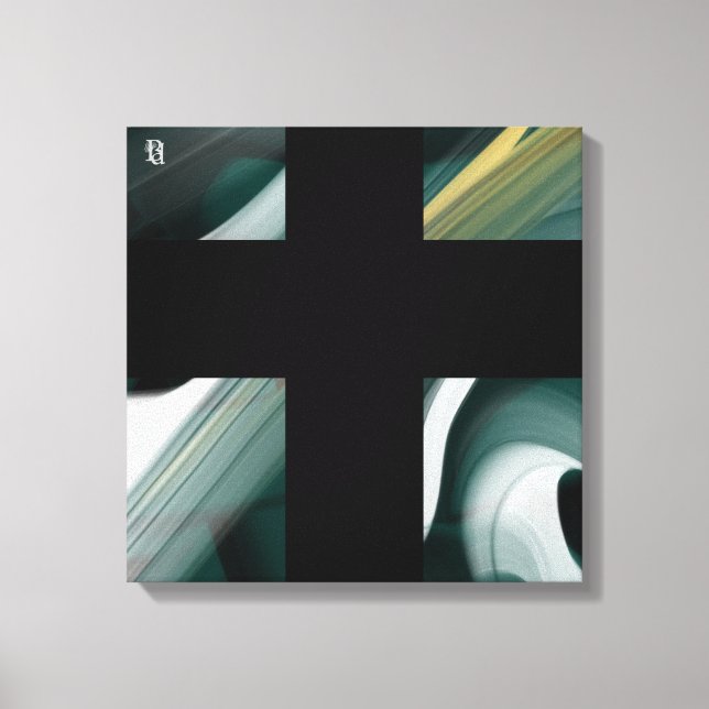 16x16" Trend Abstract Art Canvas Black White Green (Framsida)
