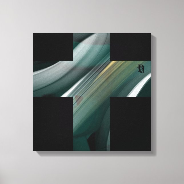 16x16" Trend Abstract Art Canvas Black White Green (Framsida)
