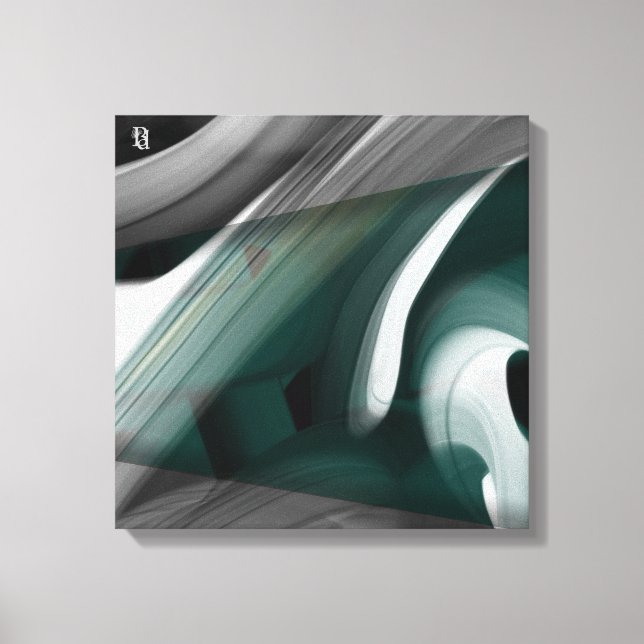 16x16" Trend Abstract Art Canvas Black White Green (Framsida)