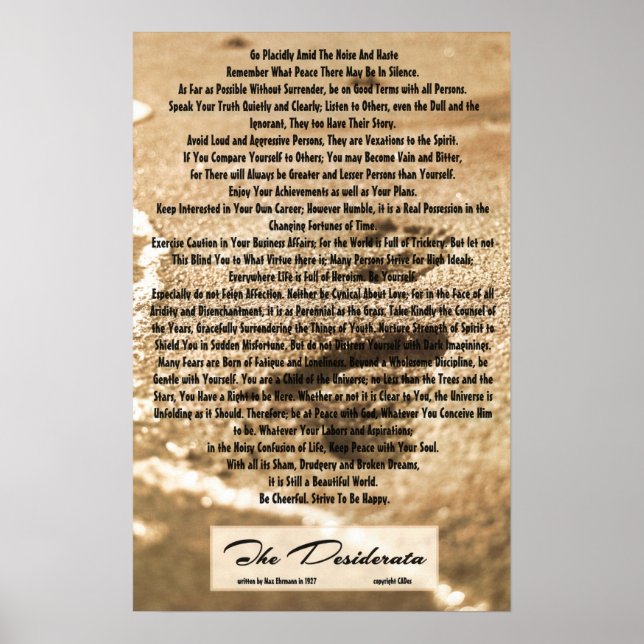 16x24 Desiderata-Dikt med Sandy Footprint Poster (Framsidan)