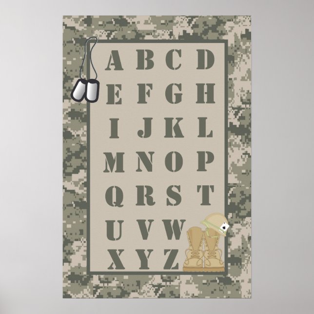 16x24 Nursery Art ABC Chart ARMY ACU Camoflauge Poster (Framsidan)