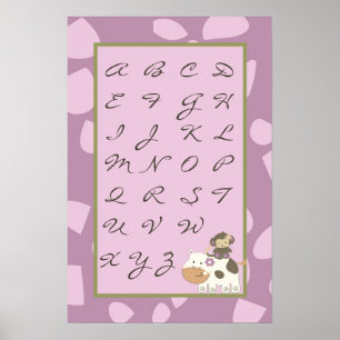16x24 Nursery Art ABC Chart Jacana Girl Jungle Poster