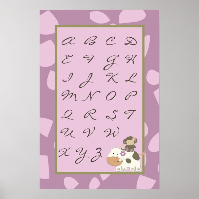 16x24 Nursery Art ABC Chart Jacana Girl Jungle Poster (Framsidan)
