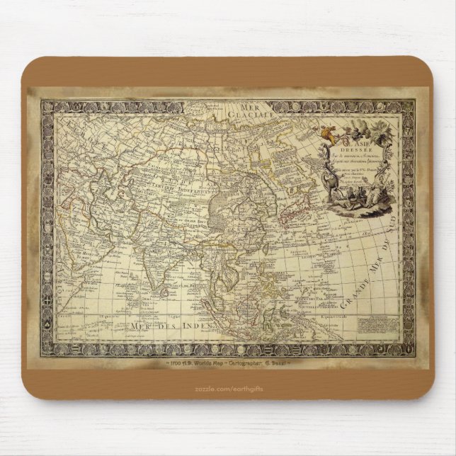 1700 ANTIQUE World MAP Mousepad Musmatta (Framsidan)