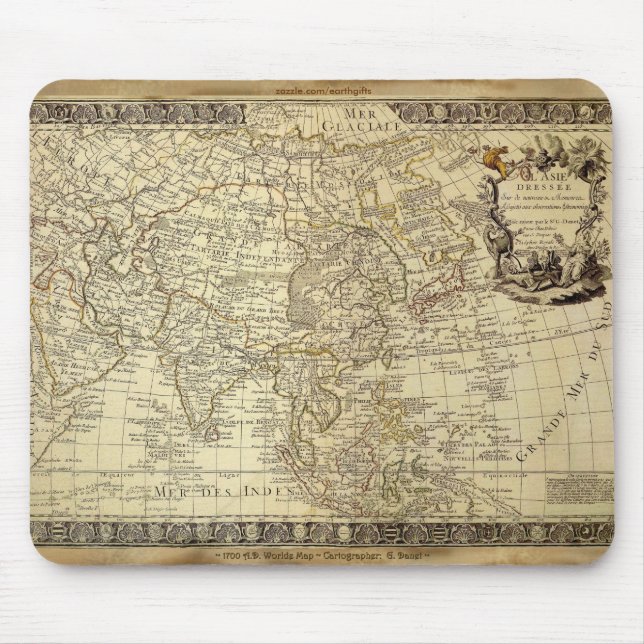 1700 ANTIQUE World MAP Mousepad Musmatta (Framsidan)