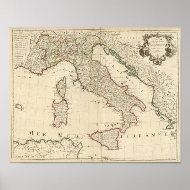 1700 Karta i Italien Poster (Framsidan)