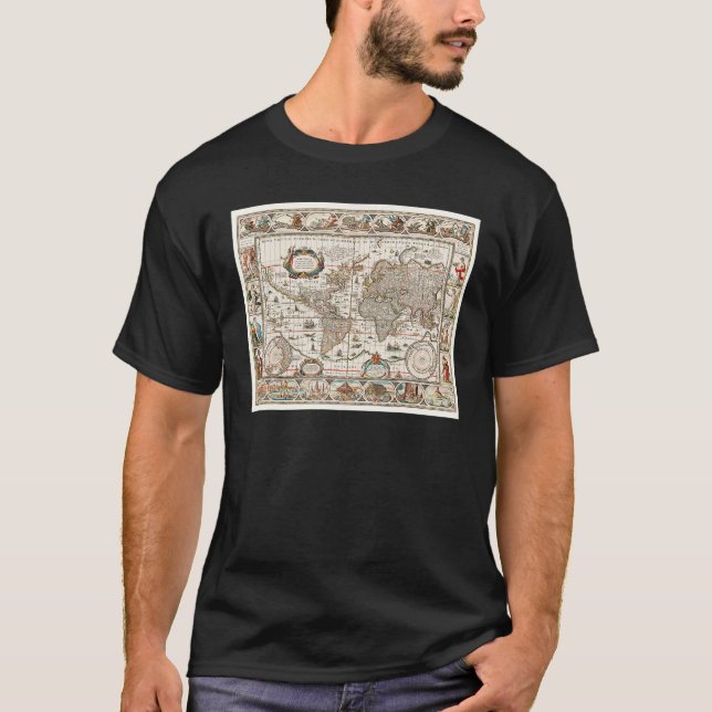 1700-TALETS ANTIQUE WORLD MAP HISTORY GEOGRAPHY E T SHIRT (Framsida)