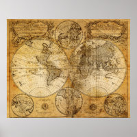 1700-talets gamla världskarta poster utskrift