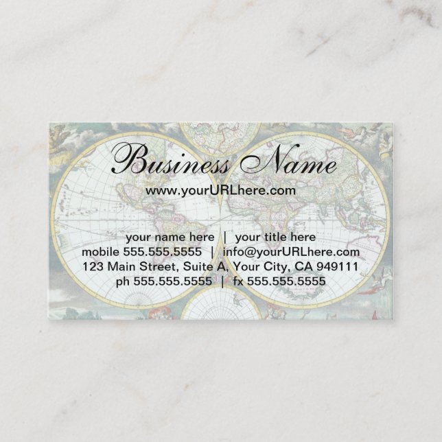 1700-tals Antik Världskarta, Frederick De Wit Visitkort (Framsida)