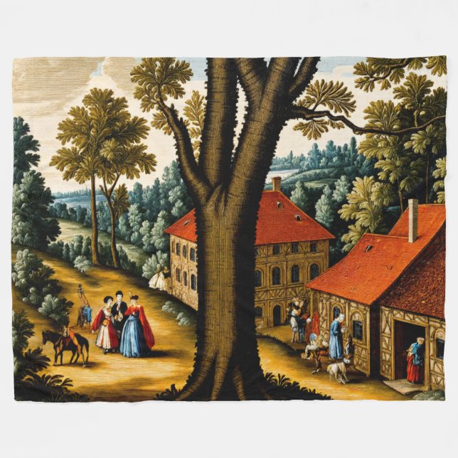 1700-tals broderi stil pastoral scen fleecefilt (Framsidan (Horisontell))