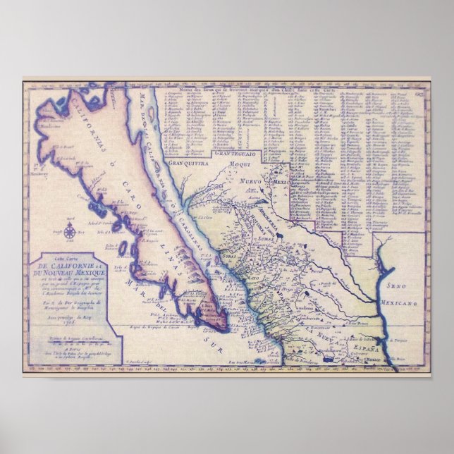 1705 Kalifornien och New mexico poster/skriver ut Poster (Framsidan)