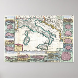 1706 de la Feuille Karta i Italien Poster