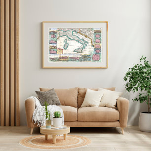 1706 de la Feuille Karta i Italien Poster