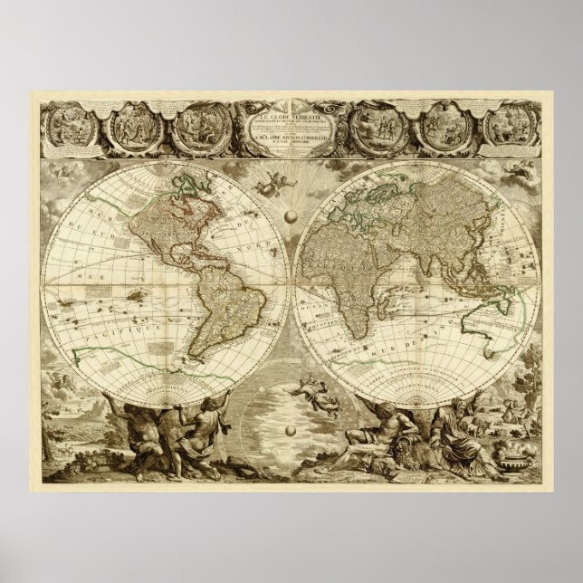 1708 Världskarta av Jean Baptiste Nolin Poster (Framsidan)