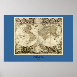 1708 Världskarta av Jean Baptiste Nolin Poster