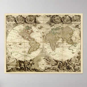 1708 Världskarta av Jean Baptiste Nolin Poster