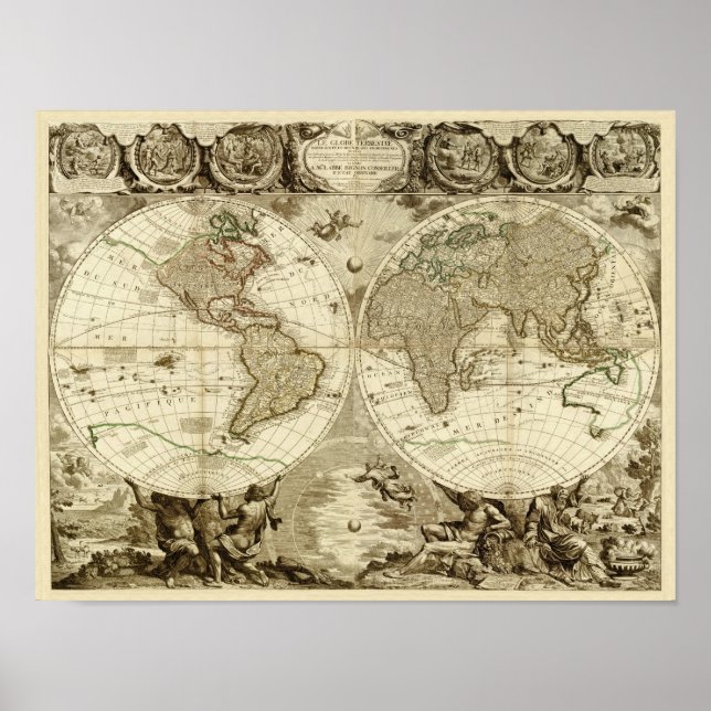 1708 Världskarta av Jean Baptiste Nolin Poster (Framsidan)