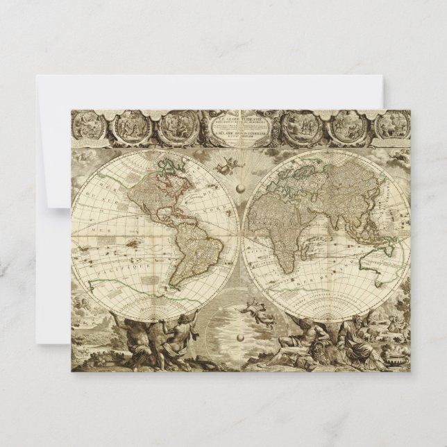 1708 World Map av Jean Baptiste Nolin Inbjudningar (Framsida)