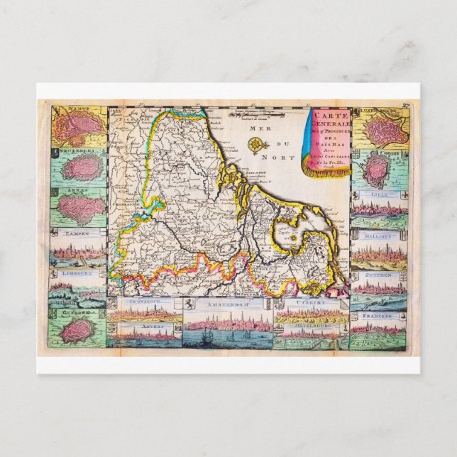 1710 De La Feuille Karta i Nederländerna, Belgien Vykort (Framsida)