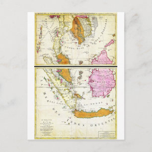 1710 Ottens karta över Sydostasien Singapore Thai Vykort