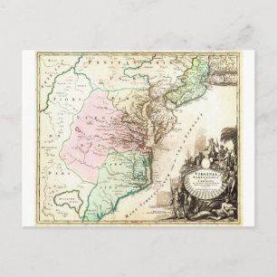1715 Homann Karta av Carolina Virginia Maryland oc Vykort