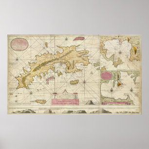 1719 St. Thomas Virgin Islands karta van Keulen Poster
