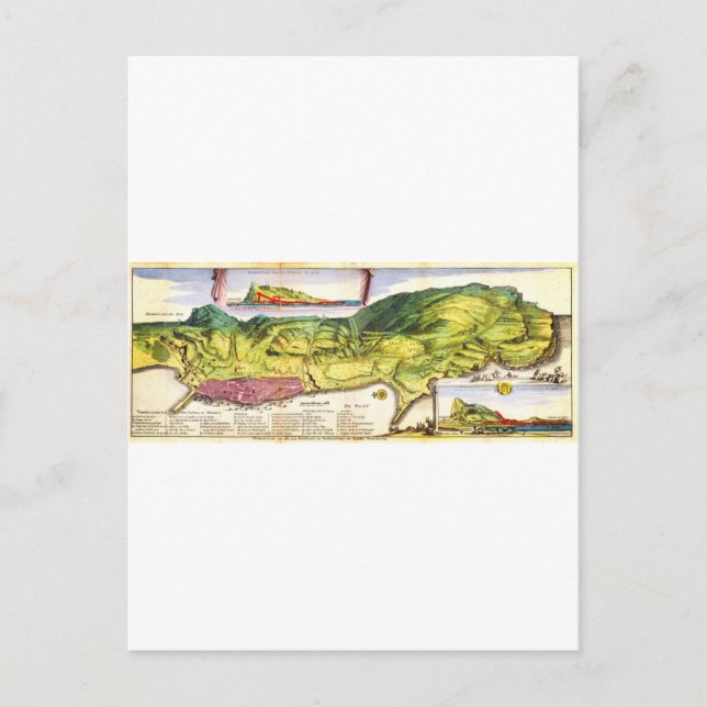 1720 De La Feuille Karta och View of Gibraltar Geo Vykort (Framsida)