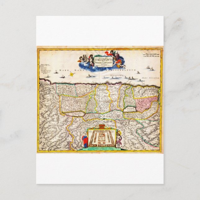 1720 Funck Karta of Israel Palestine Heliga Land Vykort (Framsida)