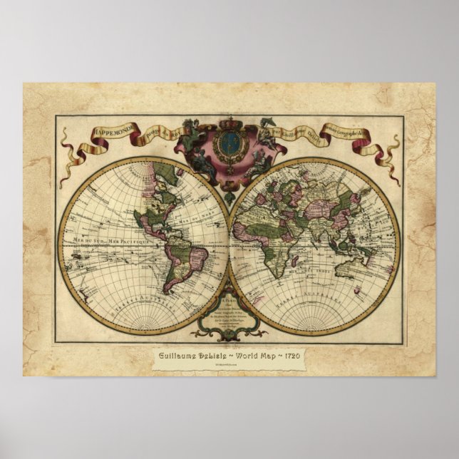 "1720 Guillaume DeLisle" Olde Worlde Karta Poster (Framsidan)