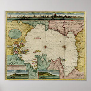 1720 kartlägga av det Caspian havet Poster