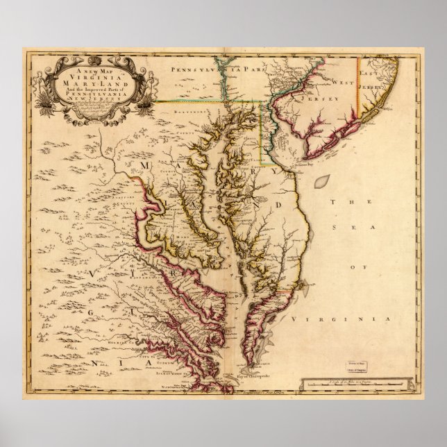 1721 Karta i Virginia och Maryland Poster (Framsidan)