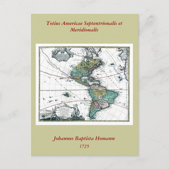 1725 Karta över Syd- och Nordamerika Vykort (Framsida)