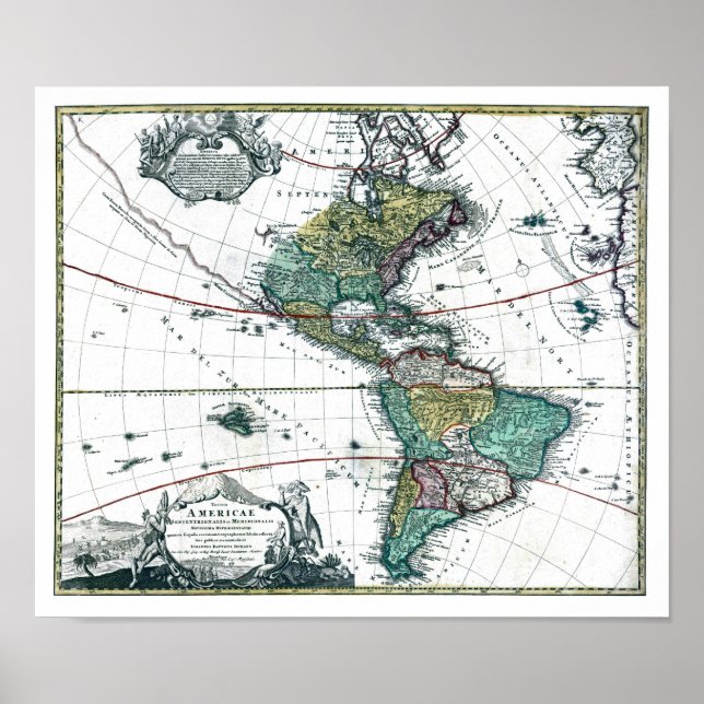 1725 Sydamerika och Nordamerika Karta Poster (Framsidan)