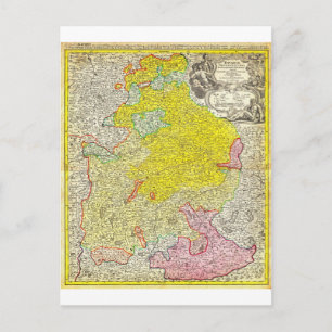 1728 Homann Karta i Bayern Tyskland Geographicus Vykort