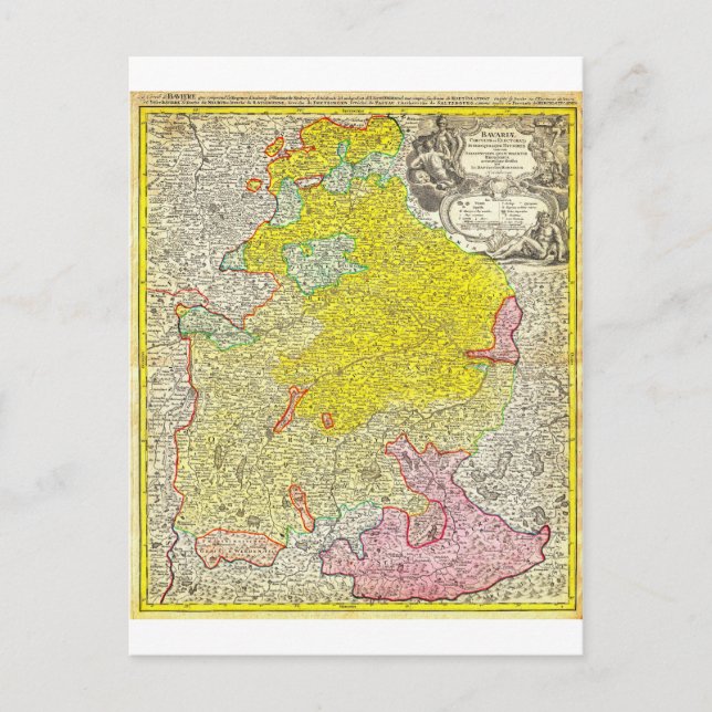 1728 Homann Karta i Bayern Tyskland Geographicus Vykort (Framsida)