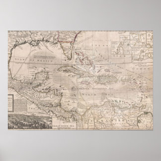 1732 Engelskt diagram över Karibien LARGE Poster