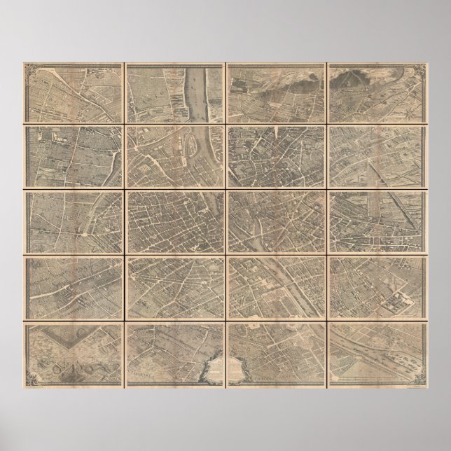 1739 Turgot View och Karta i Paris Frankrike Brete Poster (Framsidan)