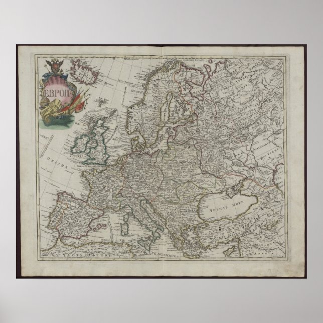 1745 Den ryska akademin Karta i Europa Poster (Framsidan)