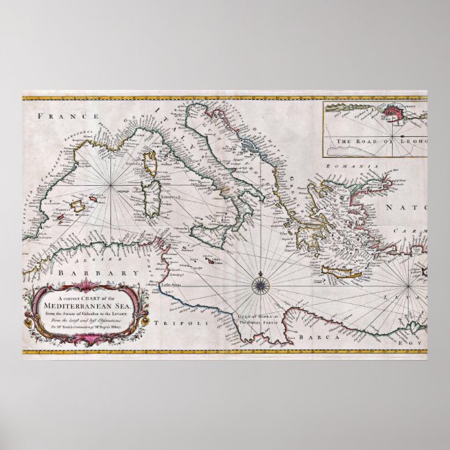 1745 Seale karta över Medelhavet Poster (Framsidan)