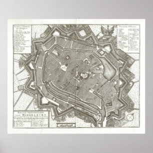 1751 karta i Middelburg, Nederländerna Poster