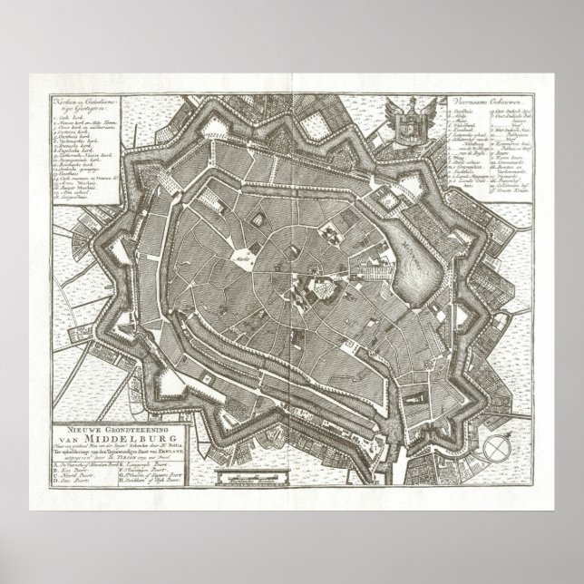 1751 karta i Middelburg, Nederländerna Poster (Framsidan)