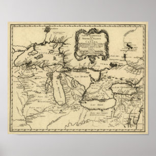 1755 Great Lakes och ny frankriken/Kanada karta Poster