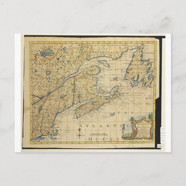 1758 New England & Nova Scotia Karta Thomas Kitchi Vykort (Framsida)