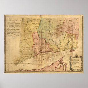 1766 Karta i kolonin Connecticut Poster